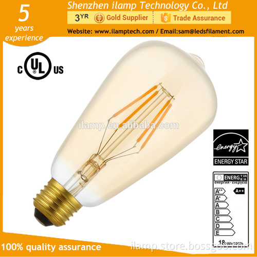 Energy star UL 5years Quality Guarantee ST21 ST64 Dimmable Vintage edison light lamp led filament bulb 8w